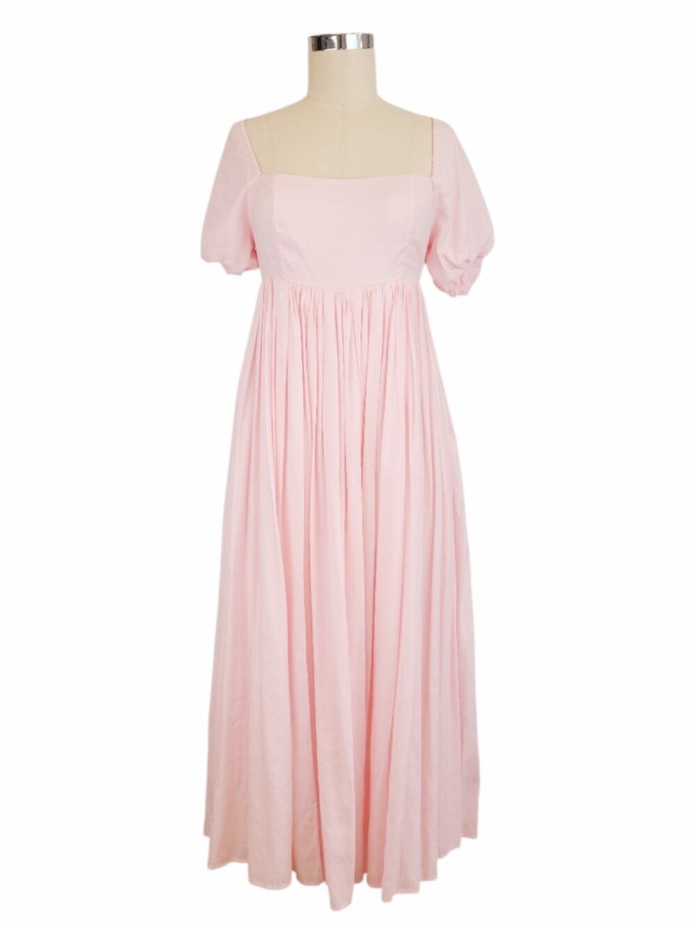 NWT Mable Blush Coquette Puff Sleeve Smocked Maxi Dress Wedding Guest Boho S